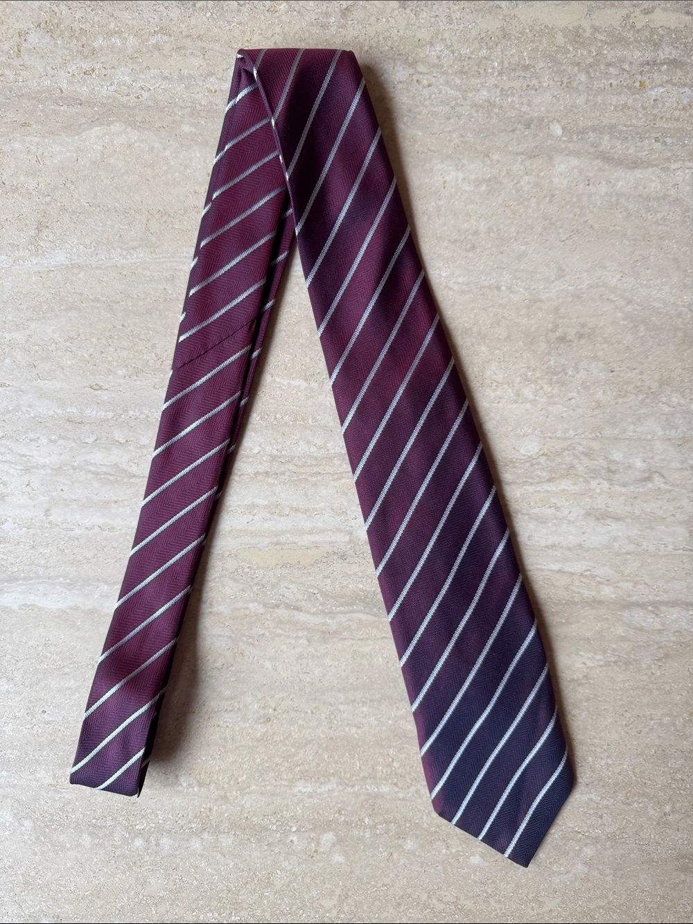 John Varvatos Maroon Diagonal Stripe Tie